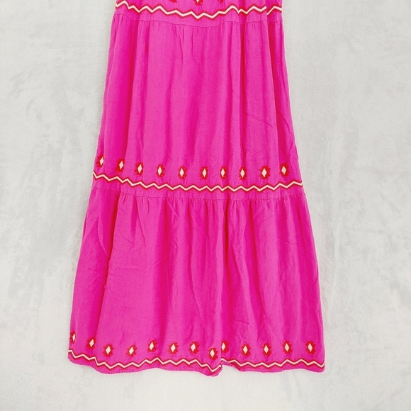 LOFT  Embroidered Tiered Square Neck Pink Flare Midi Dress P5722 - Picture 3 of 8
